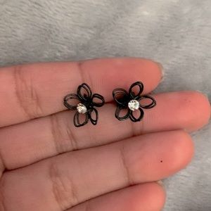 Black flower earrings